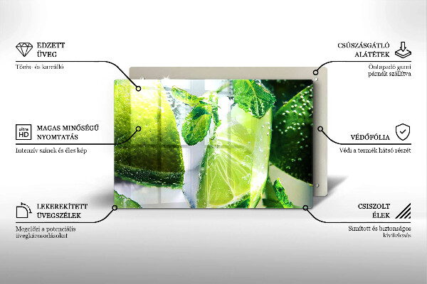 Skleněná deska do kuchyně Voda s vápnem a ledem