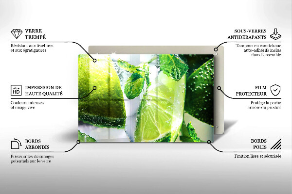 Skleněná deska do kuchyně Voda s vápnem a ledem