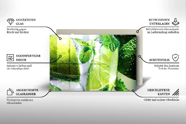 Skleněná deska do kuchyně Voda s vápnem a ledem