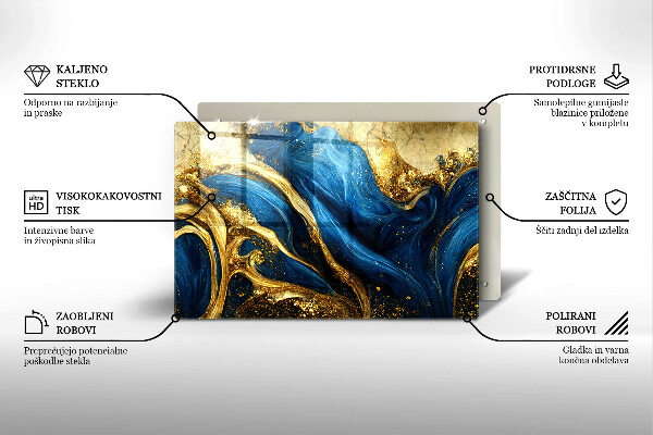 Skleněná deska do kuchyně Modrý a zlatý mramor