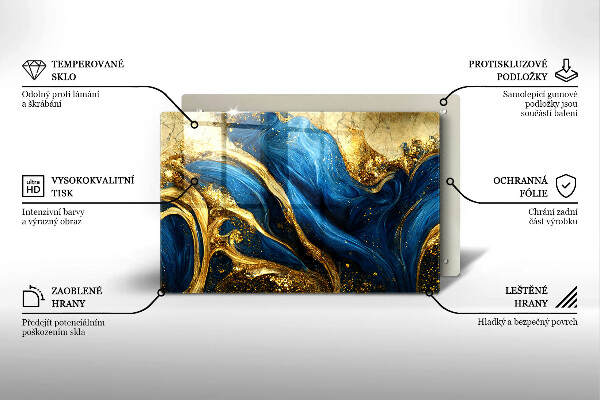 Skleněná deska do kuchyně Modrý a zlatý mramor