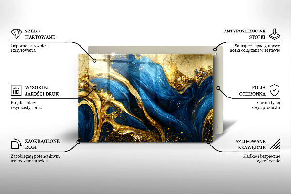 Skleněná deska do kuchyně Modrý a zlatý mramor