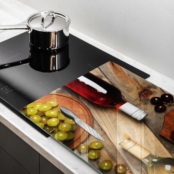 Skleněná deska do kuchyně Láhve vína a hrozny