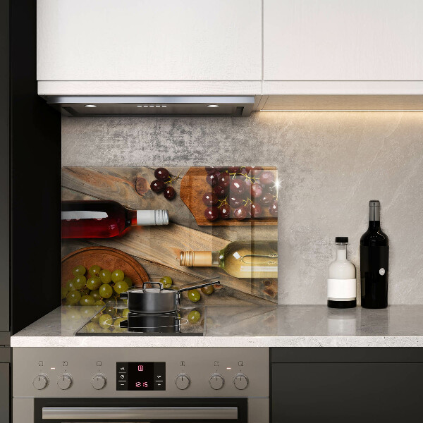 Skleněná deska do kuchyně Láhve vína a hrozny