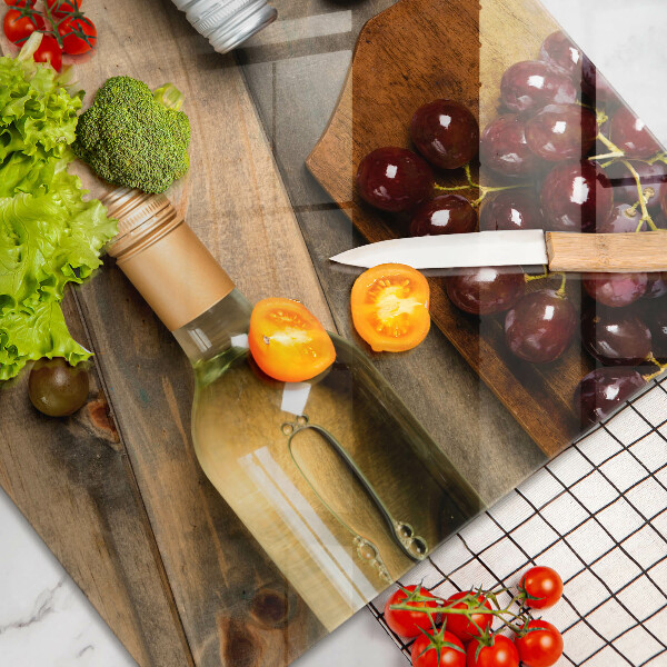 Skleněná deska do kuchyně Láhve vína a hrozny