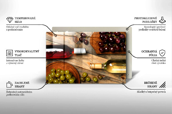 Skleněná deska do kuchyně Láhve vína a hrozny