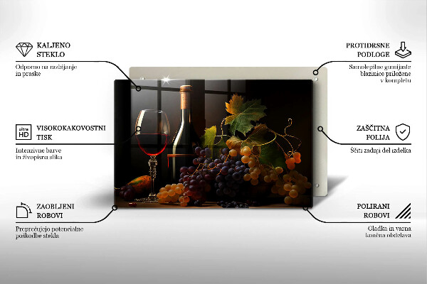 Skleněná deska do kuchyně Sklenka vína a hroznů