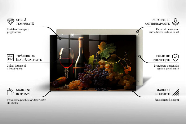 Skleněná deska do kuchyně Sklenka vína a hroznů