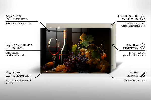 Skleněná deska do kuchyně Sklenka vína a hroznů