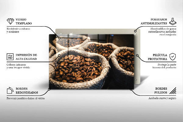 Skleněná deska do kuchyně Sáčky z kávových zrn