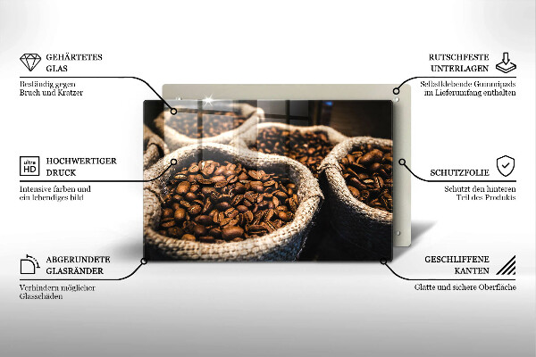 Skleněná deska do kuchyně Sáčky z kávových zrn