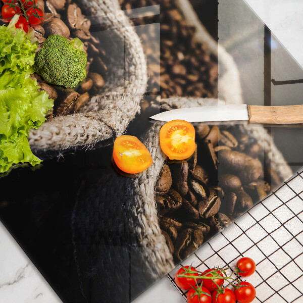 Skleněná deska do kuchyně Sáčky z kávových zrn