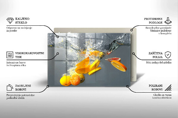 Skleněná deska do kuchyně Citrony ve vodě