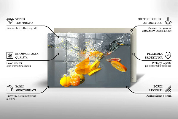 Skleněná deska do kuchyně Citrony ve vodě
