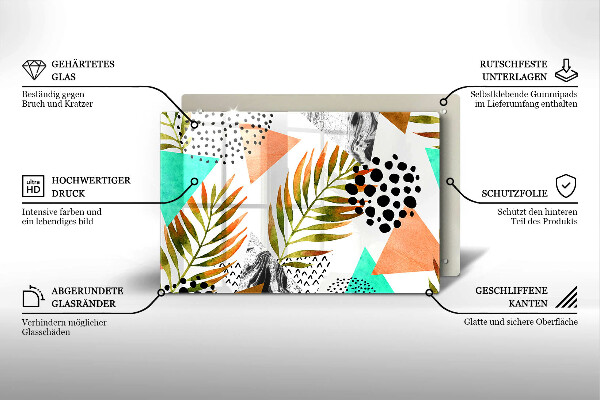 Krájecí prkénko skleněné Boho listy vzor