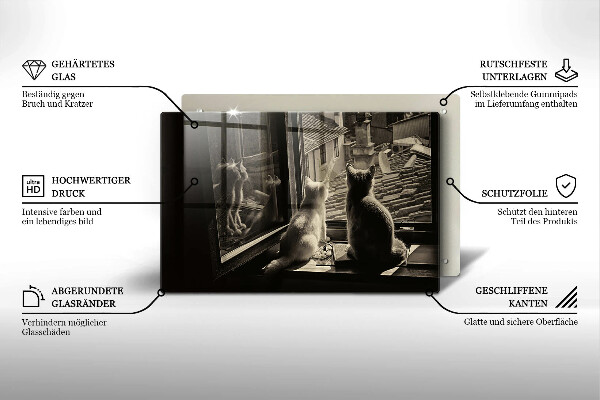 Skleněná deska do kuchyně Kočičí město a okno