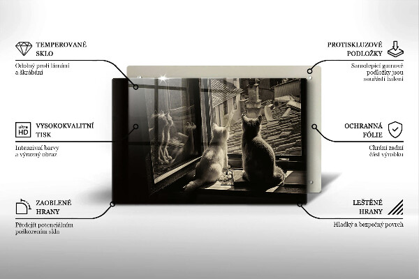 Skleněná deska do kuchyně Kočičí město a okno