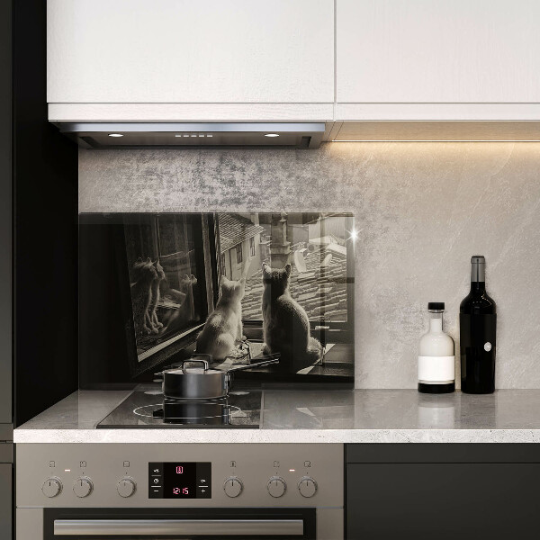 Skleněná deska do kuchyně Kočičí město a okno