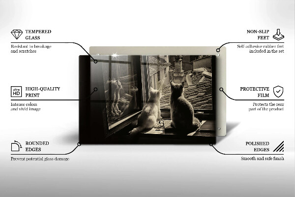 Skleněná deska do kuchyně Kočičí město a okno