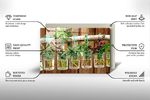 Skleněná deska do kuchyně Byliny rostliny ročník