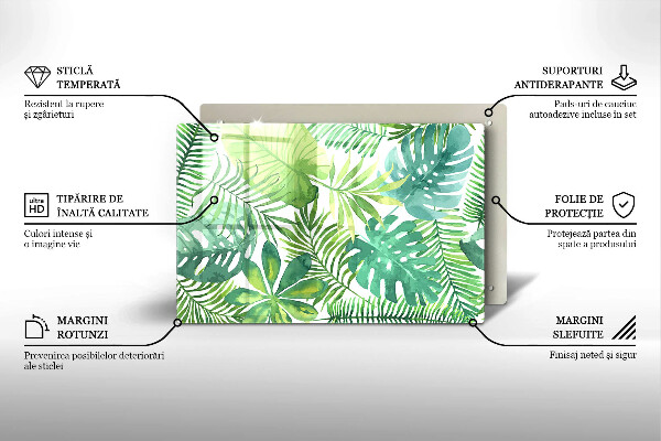 Skleněná deska do kuchyně Akvarel boho listy