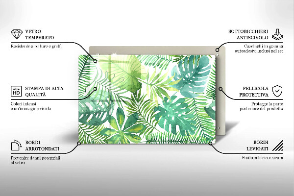 Skleněná deska do kuchyně Akvarel boho listy