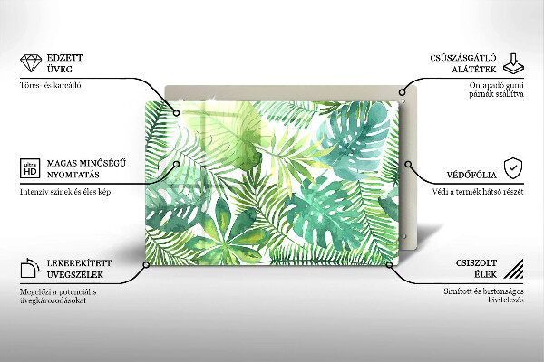 Skleněná deska do kuchyně Akvarel boho listy