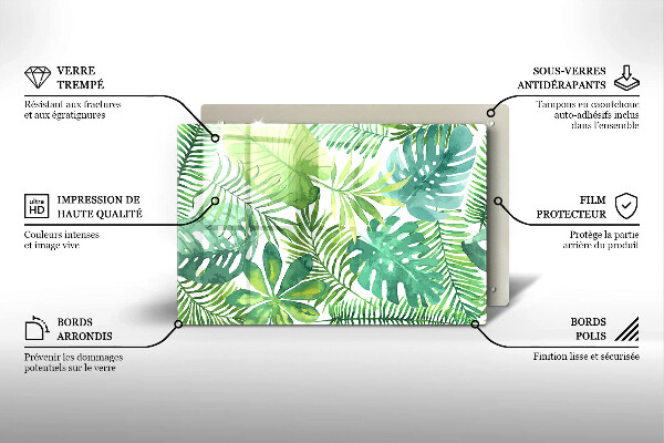 Skleněná deska do kuchyně Akvarel boho listy