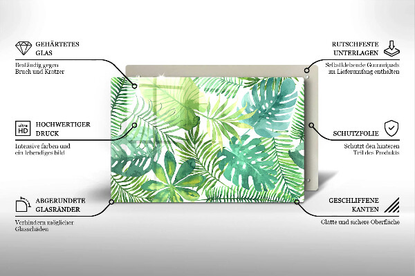 Skleněná deska do kuchyně Akvarel boho listy