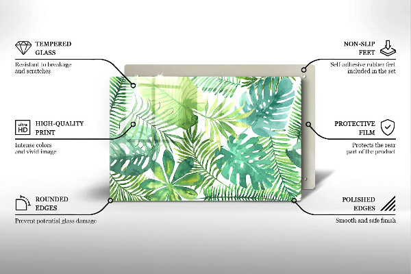 Skleněná deska do kuchyně Akvarel boho listy