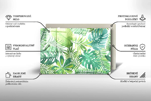 Skleněná deska do kuchyně Akvarel boho listy