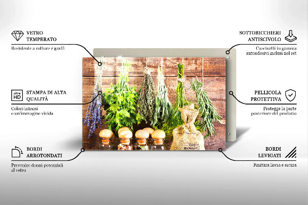 Skleněná deska do kuchyně Byliny koření a dřevo