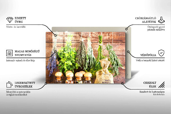 Skleněná deska do kuchyně Byliny koření a dřevo