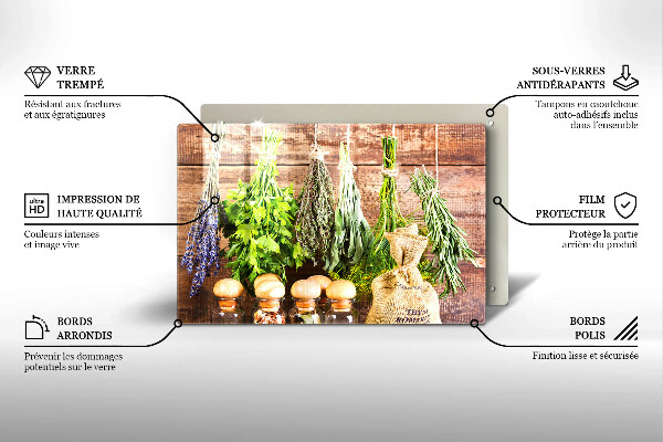 Skleněná deska do kuchyně Byliny koření a dřevo