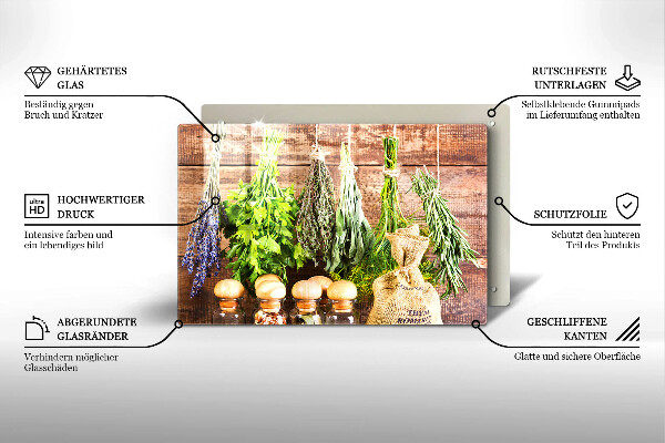 Skleněná deska do kuchyně Byliny koření a dřevo