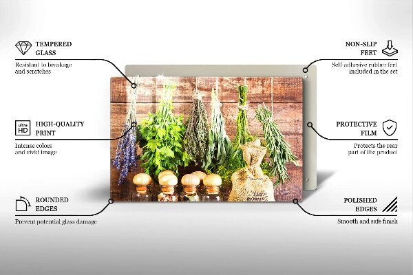 Skleněná deska do kuchyně Byliny koření a dřevo