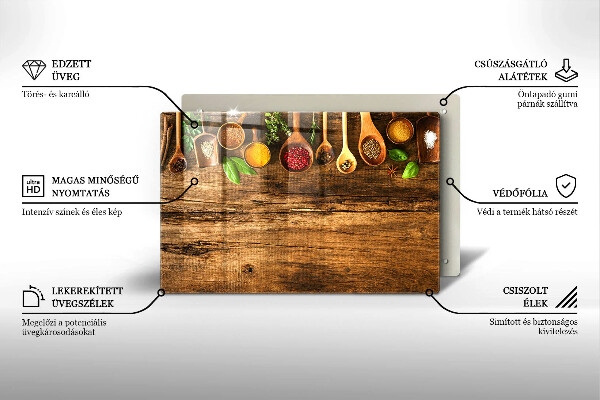 Skleněná deska do kuchyně Dřevěné lžíce koření