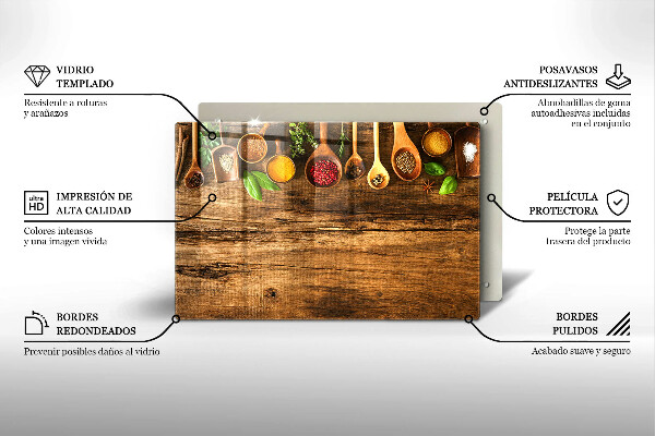 Skleněná deska do kuchyně Dřevěné lžíce koření