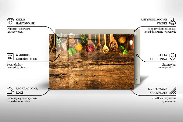 Skleněná deska do kuchyně Dřevěné lžíce koření