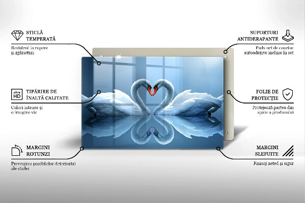 Skleněná deska do kuchyně Dvě labutí srdce