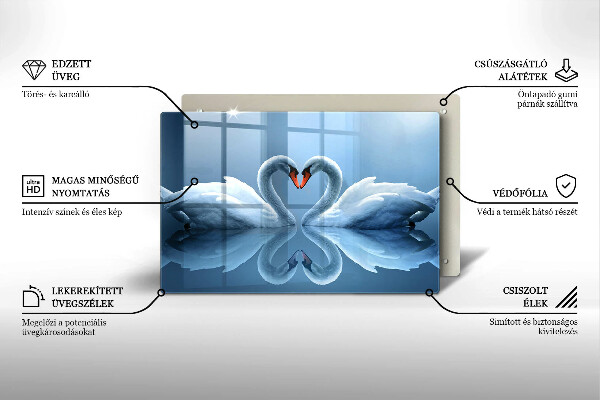 Skleněná deska do kuchyně Dvě labutí srdce