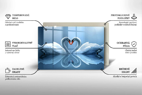 Skleněná deska do kuchyně Dvě labutí srdce