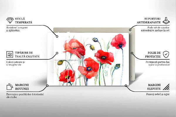Skleněná deska do kuchyně Květy červeného máku