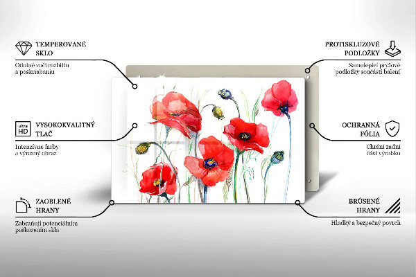 Skleněná deska do kuchyně Květy červeného máku