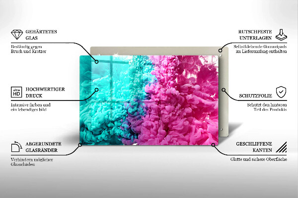 Skleněná deska do kuchyně Tyrkysově růžový kouř