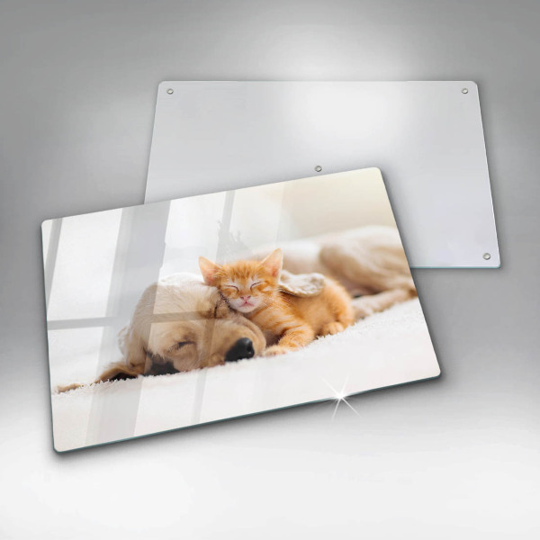 Krájecí prkénko skleněné Zvířata pes a kočka