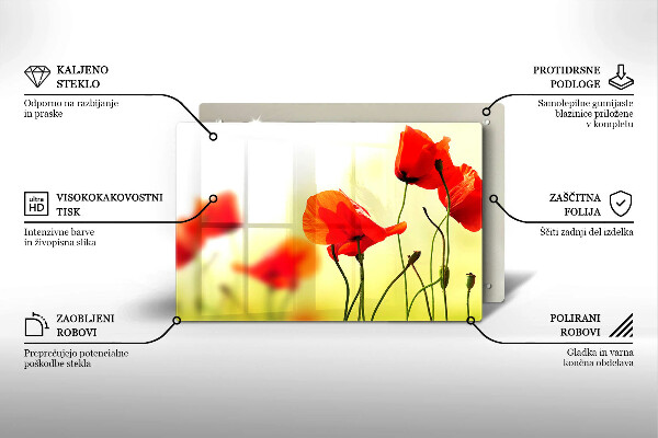 Skleněná deska do kuchyně Květy červeného máku