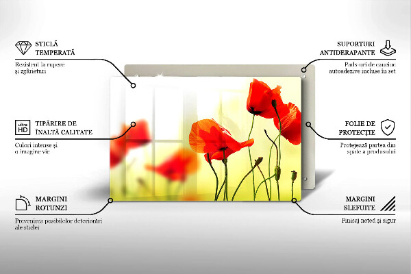 Skleněná deska do kuchyně Květy červeného máku