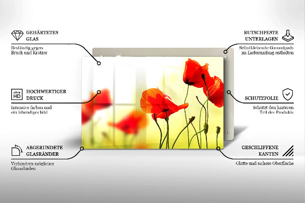 Skleněná deska do kuchyně Květy červeného máku