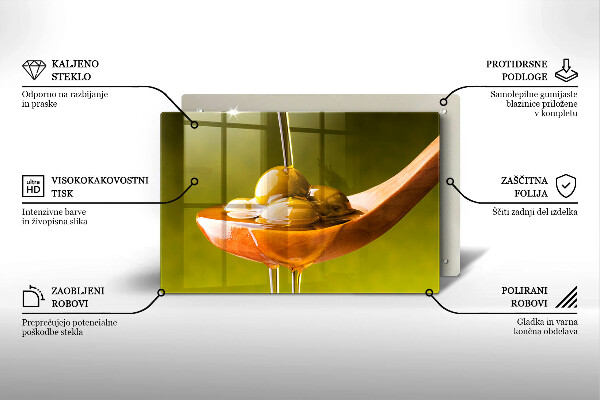 Skleněná deska do kuchyně Olivový olej a olivy